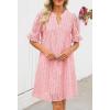 MEROKEETY Women’s 2026 Summer Short Sleeve Mini Dress V Neck Ruffle Hollow Out Eyelet Lace Dresses(Pink)