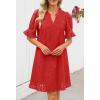 MEROKEETY Women’s 2026 Summer Short Sleeve Mini Dress V Neck Ruffle Hollow Out Eyelet Lace Dresses(Red)