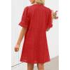 MEROKEETY Women’s 2026 Summer Short Sleeve Mini Dress V Neck Ruffle Hollow Out Eyelet Lace Dresses(Red)