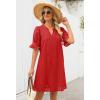 MEROKEETY Women’s 2026 Summer Short Sleeve Mini Dress V Neck Ruffle Hollow Out Eyelet Lace Dresses(Red)