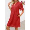 MEROKEETY Women’s 2026 Summer Short Sleeve Mini Dress V Neck Ruffle Hollow Out Eyelet Lace Dresses(Red)