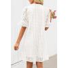 MEROKEETY Women’s 2026 Summer Short Sleeve Mini Dress V Neck Ruffle Hollow Out Eyelet Lace Dresses(White)