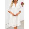 MEROKEETY Women’s 2026 Summer Short Sleeve Mini Dress V Neck Ruffle Hollow Out Eyelet Lace Dresses(White)