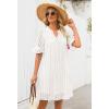 MEROKEETY Women’s 2026 Summer Short Sleeve Mini Dress V Neck Ruffle Hollow Out Eyelet Lace Dresses(White)
