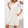 MEROKEETY Women’s 2026 Summer Short Sleeve Mini Dress V Neck Ruffle Hollow Out Eyelet Lace Dresses(White)