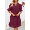 MEROKEETY Women’s 2026 Summer Short Sleeve Mini Dress V Neck Ruffle Hollow Out Eyelet Lace Dresses(Wine)