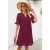MEROKEETY Women’s 2026 Summer Short Sleeve Mini Dress V Neck Ruffle Hollow Out Eyelet Lace Dresses(Wine)