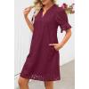 MEROKEETY Women’s 2026 Summer Short Sleeve Mini Dress V Neck Ruffle Hollow Out Eyelet Lace Dresses(Wine)
