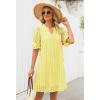 MEROKEETY Women’s 2026 Summer Short Sleeve Mini Dress V Neck Ruffle Hollow Out Eyelet Lace Dresses(Yellow)