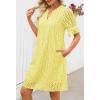 MEROKEETY Women’s 2026 Summer Short Sleeve Mini Dress V Neck Ruffle Hollow Out Eyelet Lace Dresses(Yellow)