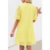 MEROKEETY Women’s 2026 Summer Short Sleeve Mini Dress V Neck Ruffle Hollow Out Eyelet Lace Dresses(Yellow)