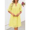MEROKEETY Women’s 2026 Summer Short Sleeve Mini Dress V Neck Ruffle Hollow Out Eyelet Lace Dresses(Yellow)