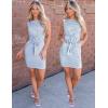 MEROKEETY Women’s 2026 Summer Sleeveless Striped Casual Dress Crew Neck Tie Waist Mini T Shirt Dresses with Pockets(Blue)