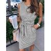 MEROKEETY Women’s 2026 Summer Sleeveless Striped Casual Dress Crew Neck Tie Waist Mini T Shirt Dresses with Pockets(Darkgrey)