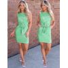 MEROKEETY Women’s 2026 Summer Sleeveless Striped Casual Dress Crew Neck Tie Waist Mini T Shirt Dresses with Pockets(Green)