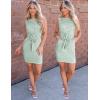 MEROKEETY Women’s 2026 Summer Sleeveless Striped Casual Dress Crew Neck Tie Waist Mini T Shirt Dresses with Pockets(Lightgreen)