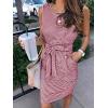 MEROKEETY Women’s 2026 Summer Sleeveless Striped Casual Dress Crew Neck Tie Waist Mini T Shirt Dresses with Pockets(Wine)