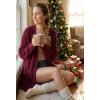MEROKEETY Women’s 2026 Winter Fuzzy Popcorn Batwing Sleeve Cardigan Knit Oversized Sherpa Sweater Coat(Burgundy)