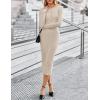 MEROKEETY Women’s Bodycon Sweater Dress 2025 Fall Winter Long Sleeve Button Crew Neck Ribbed Knit Midi Work Dresses(Almond)