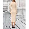 MEROKEETY Women’s Bodycon Sweater Dress 2025 Fall Winter Long Sleeve Button Crew Neck Ribbed Knit Midi Work Dresses(Apricot)