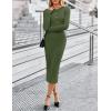 MEROKEETY Women’s Bodycon Sweater Dress 2025 Fall Winter Long Sleeve Button Crew Neck Ribbed Knit Midi Work Dresses(Armygreen)