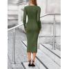 MEROKEETY Women’s Bodycon Sweater Dress 2025 Fall Winter Long Sleeve Button Crew Neck Ribbed Knit Midi Work Dresses(Armygreen)