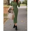 MEROKEETY Women’s Bodycon Sweater Dress 2025 Fall Winter Long Sleeve Button Crew Neck Ribbed Knit Midi Work Dresses(Armygreen)