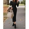 MEROKEETY Women’s Bodycon Sweater Dress 2025 Fall Winter Long Sleeve Button Crew Neck Ribbed Knit Midi Work Dresses(Black)