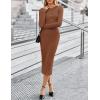 MEROKEETY Women’s Bodycon Sweater Dress 2025 Fall Winter Long Sleeve Button Crew Neck Ribbed Knit Midi Work Dresses(Brown)