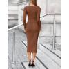 MEROKEETY Women’s Bodycon Sweater Dress 2025 Fall Winter Long Sleeve Button Crew Neck Ribbed Knit Midi Work Dresses(Brown)