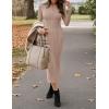 MEROKEETY Women’s Bodycon Sweater Dress 2025 Fall Winter Long Sleeve Button Crew Neck Ribbed Knit Midi Work Dresses(Khaki)