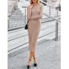 MEROKEETY Women’s Bodycon Sweater Dress 2025 Fall Winter Long Sleeve Button Crew Neck Ribbed Knit Midi Work Dresses(Khaki)