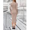 MEROKEETY Women’s Bodycon Sweater Dress 2025 Fall Winter Long Sleeve Button Crew Neck Ribbed Knit Midi Work Dresses(Khaki)