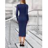 MEROKEETY Women’s Bodycon Sweater Dress 2025 Fall Winter Long Sleeve Button Crew Neck Ribbed Knit Midi Work Dresses(Navy)