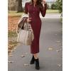 MEROKEETY Women’s Bodycon Sweater Dress 2025 Fall Winter Long Sleeve Button Crew Neck Ribbed Knit Midi Work Dresses(Winered)