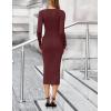 MEROKEETY Women’s Bodycon Sweater Dress 2025 Fall Winter Long Sleeve Button Crew Neck Ribbed Knit Midi Work Dresses(Winered)