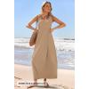 MEROKEETY Women’s Boho Maxi Sundress 2026 Summer Beach Dress Scoop Neck Sleeveless Loose Tank Dress(Khaki)