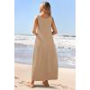 MEROKEETY Women’s Boho Maxi Sundress 2026 Summer Beach Dress Scoop Neck Sleeveless Loose Tank Dress(Khaki)