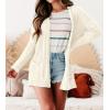 MEROKEETY Women’s Casual Long Sleeve Open Front Cable Knit Cardigans Lightweight Solid Color with Pockets(Beige)