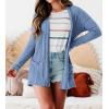 MEROKEETY Women’s Casual Long Sleeve Open Front Cable Knit Cardigans Lightweight Solid Color with Pockets(Blue)