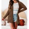 MEROKEETY Women’s Casual Long Sleeve Open Front Cable Knit Cardigans Lightweight Solid Color with Pockets(Coffee)