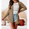 MEROKEETY Women’s Casual Long Sleeve Open Front Cable Knit Cardigans Lightweight Solid Color with Pockets(Khaki)