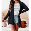 MEROKEETY Women’s Casual Long Sleeve Open Front Cable Knit Cardigans Lightweight Solid Color with Pockets(Navy)