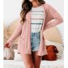 MEROKEETY Women’s Casual Long Sleeve Open Front Cable Knit Cardigans Lightweight Solid Color with Pockets(Pink)