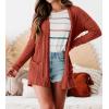 MEROKEETY Women’s Casual Long Sleeve Open Front Cable Knit Cardigans Lightweight Solid Color with Pockets(Rust)