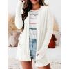 MEROKEETY Women’s Casual Long Sleeve Open Front Cable Knit Cardigans Lightweight Solid Color with Pockets(White)