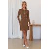 MEROKEETY Women’s Fall 2026 Long Sleeve Bodycon Sweater Dress Button Crew Neck Winter Formal Mini Dresses(Coffee)