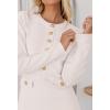 MEROKEETY Women’s Fall 2026 Long Sleeve Bodycon Sweater Dress Button Crew Neck Winter Formal Mini Dresses(Ivory)