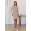 MEROKEETY Women’s Fall 2026 Long Sleeve Bodycon Sweater Dress Button Crew Neck Winter Formal Mini Dresses(Khaki)