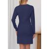 MEROKEETY Women’s Fall 2026 Long Sleeve Bodycon Sweater Dress Button Crew Neck Winter Formal Mini Dresses(Navy)